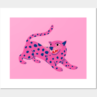 Cute pink cheetah cat illustration Posters and Art